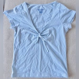 Brandy Melville John Galt baby blue tie front short sleeve T shirt cotton